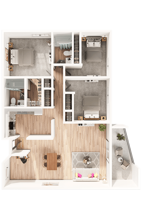Floor plan for 3 beds, 2 baths, 1180 sqft